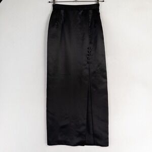 Alex Evenings Maxi Skirt Sz 8 Black Satin Column Side Slit Buttons Formal Party